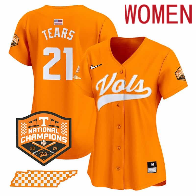 Women Tennessee Volunteers #21 Tears Orange 2024 Nike Champions Vapor Premier Limited NCAA Jersey